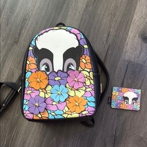 💜Disney Loungefly Flower from Bambi Colorful Floral Backpack and wallet Adorable